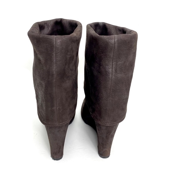 Prada Fold Over Cuffs Leather Wedge Bootie in Chocolate Brown - Picture 10 of 12